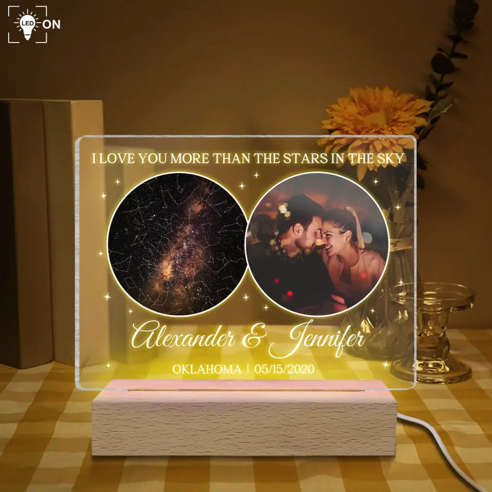 I Love You More Than The Stars In The Sky - Personalized Acrylic Night Light, Gift For Husband Wife, Couple Gift - L103