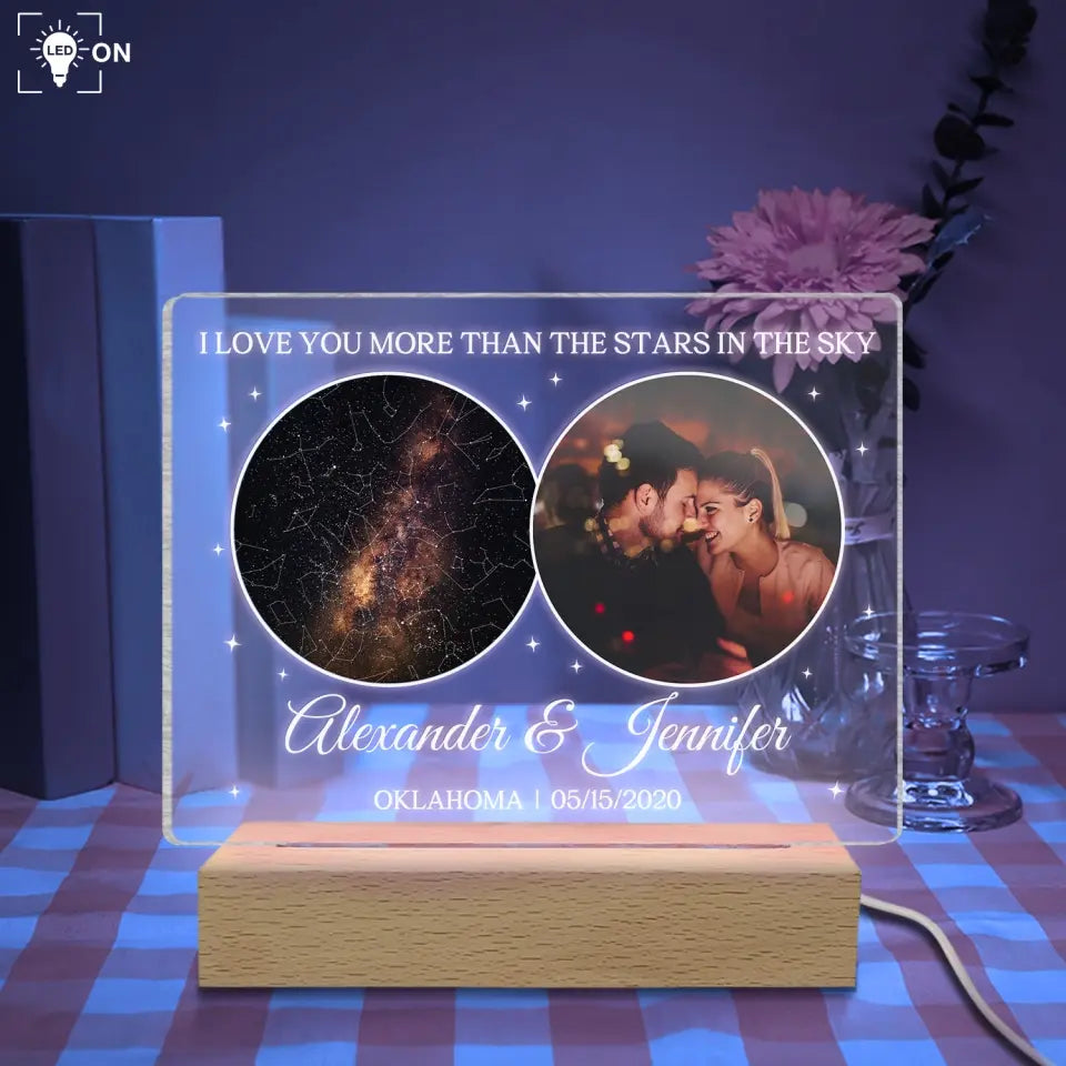 I Love You More Than The Stars In The Sky - Personalized Acrylic Night Light, Gift For Husband Wife, Couple Gift - L103