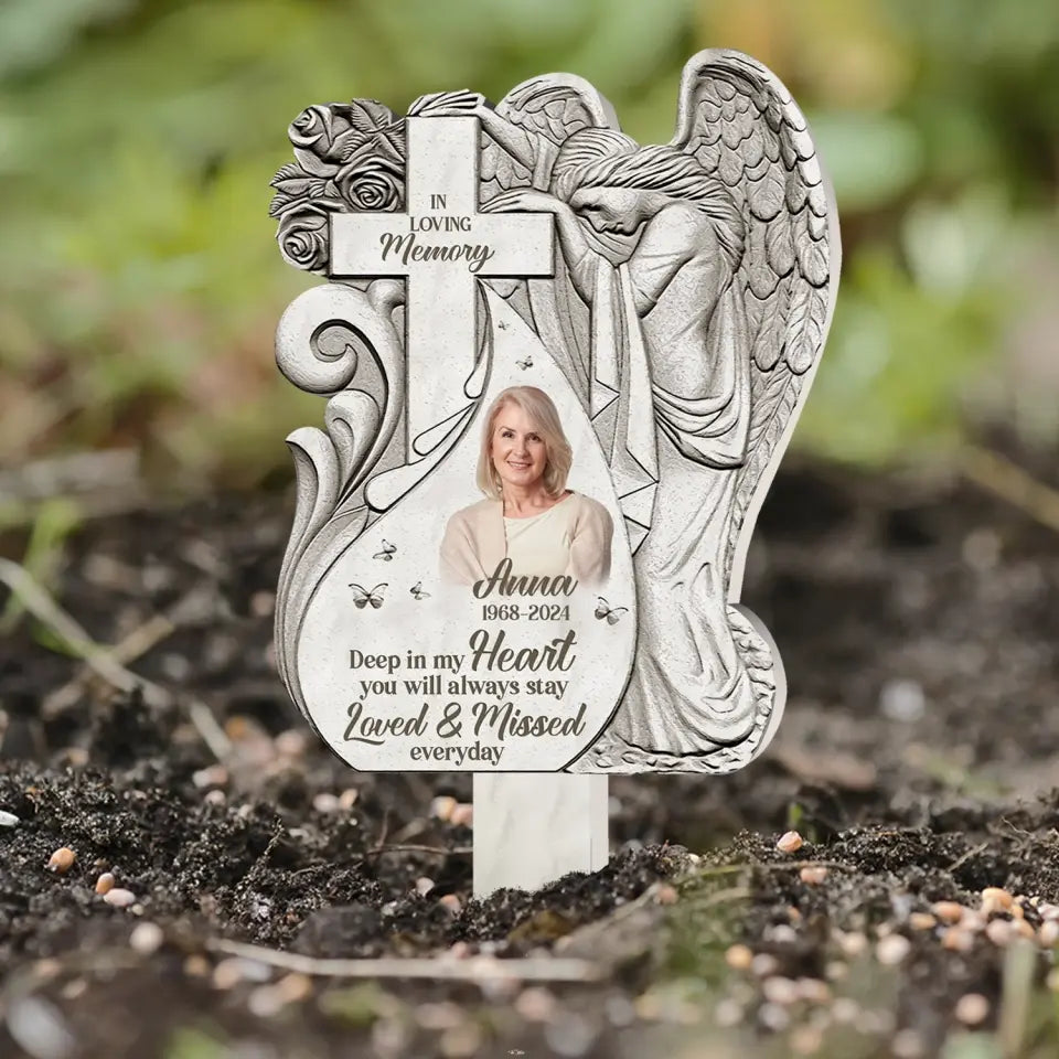 Deep In My Heart You Will Always Stay - Personalized Plaque Stake, Memorial Gift For Loss Of Loved One, Loss Of Dad, Mom - PS76