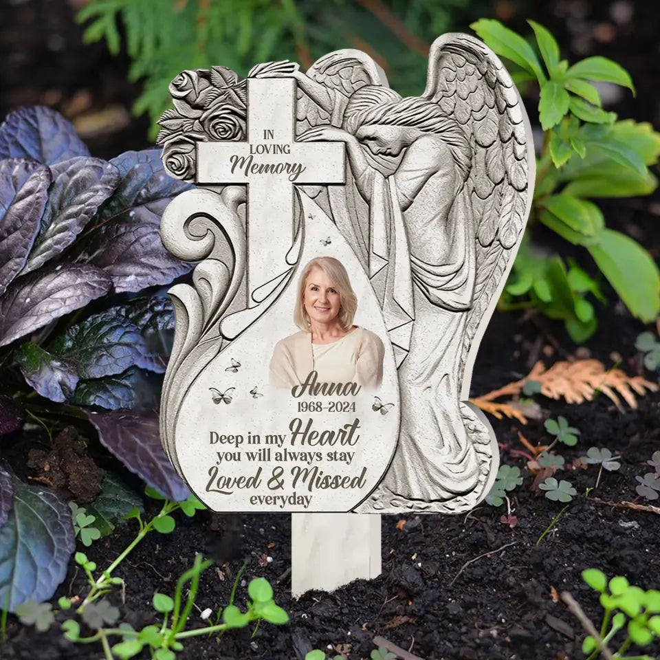 Deep In My Heart You Will Always Stay - Personalized Plaque Stake, Memorial Gift For Loss Of Loved One, Loss Of Dad, Mom - PS76