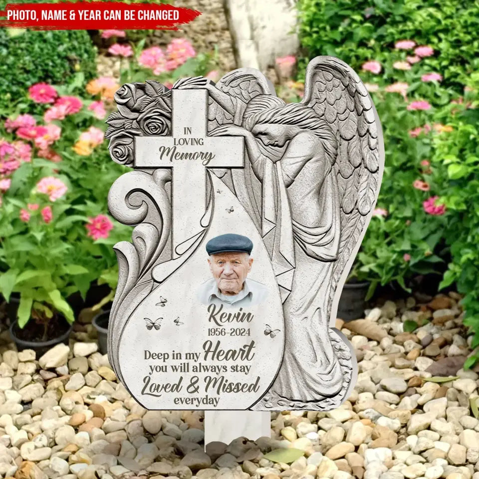 Deep In My Heart You Will Always Stay - Personalized Plaque Stake, Memorial Gift For Loss Of Loved One, Loss Of Dad, Mom - PS76