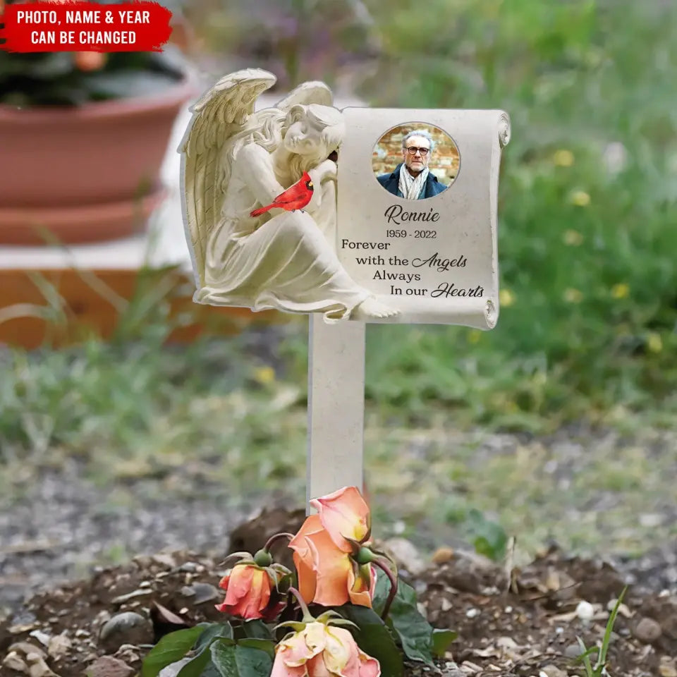 Forever With The Angels Always In Our Hearts - Personalized Plaque Stake - PS77
