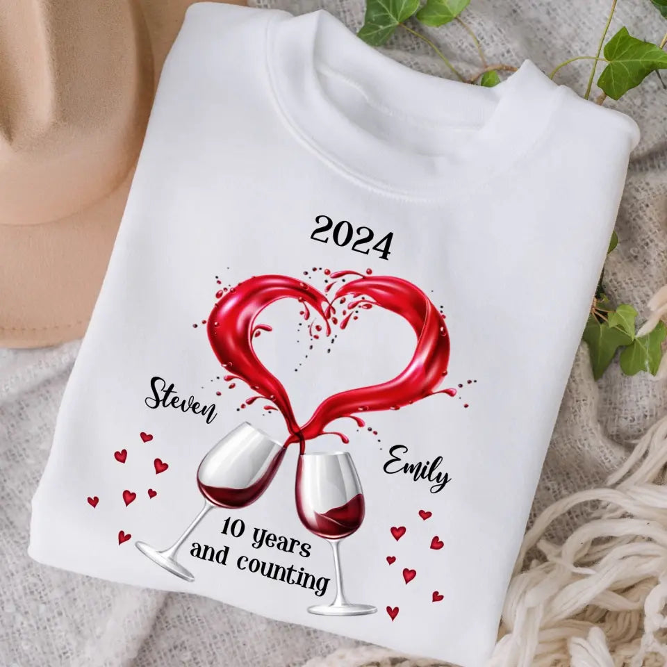 A Couple of Wine Glasses Anniversary And Counting - Personalized T-shirt, Anniversary Gift for Couples, Gift for Her/Him - TS1094