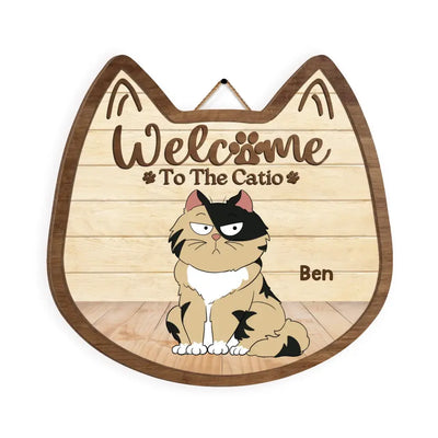 Welcome To The Catio - Personalized Wooden Sign, Sign Gift For Cat Lover - DS746