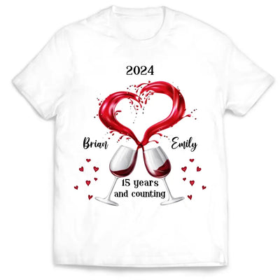 A Couple of Wine Glasses Anniversary And Counting - Personalized T-shirt, Anniversary Gift for Couples, Gift for Her/Him - TS1094