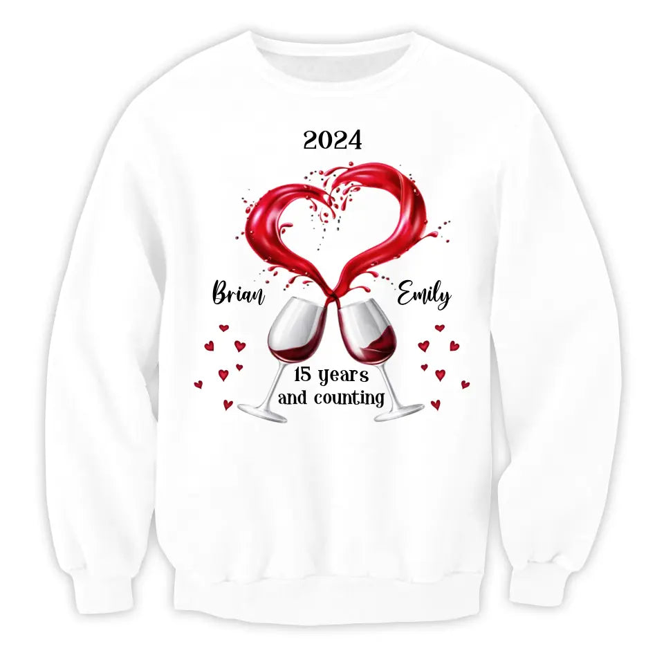 A Couple of Wine Glasses Anniversary And Counting - Personalized T-shirt, Anniversary Gift for Couples, Gift for Her/Him - TS1094