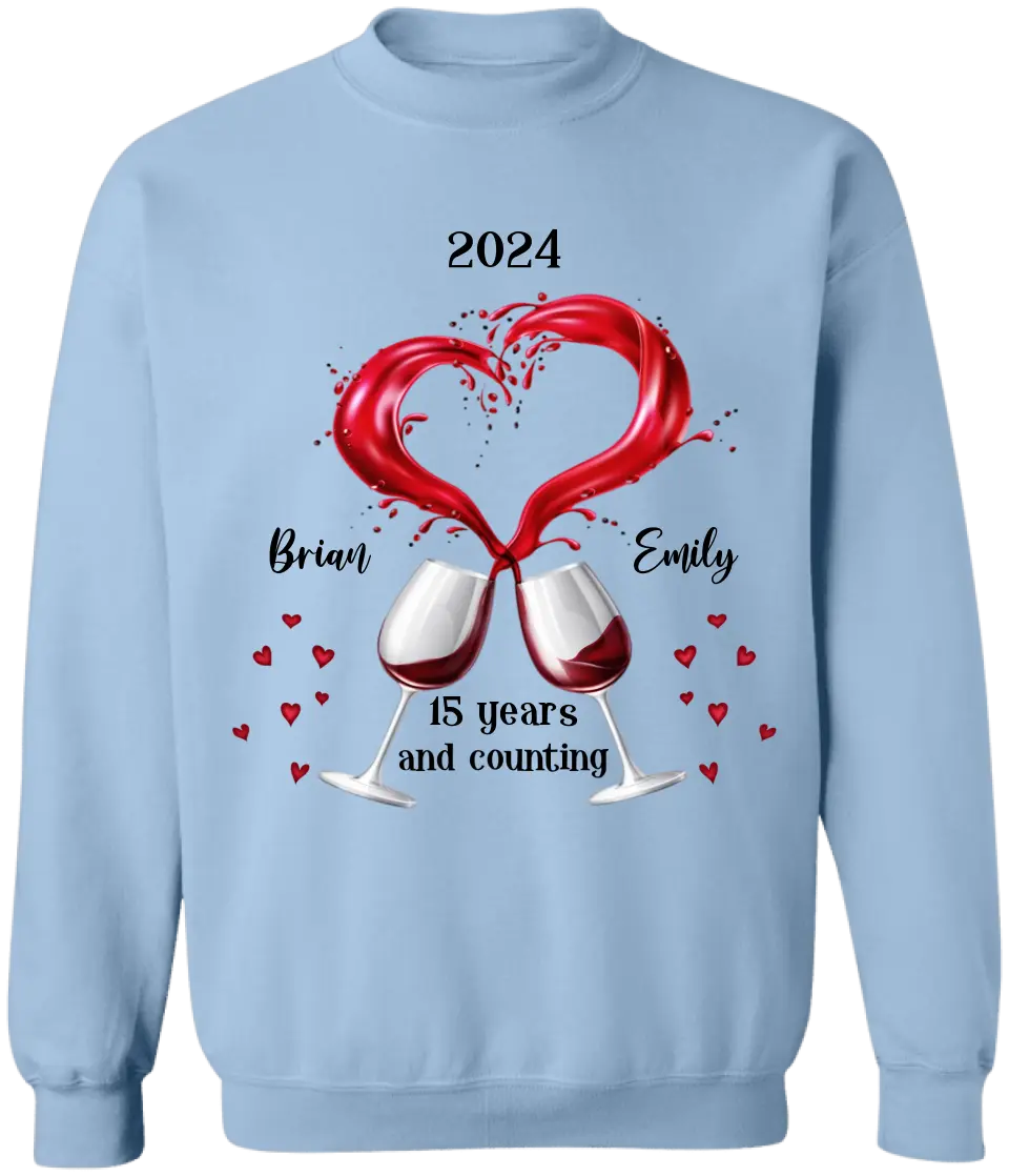 A Couple of Wine Glasses Anniversary And Counting - Personalized T-shirt, Anniversary Gift for Couples, Gift for Her/Him - TS1094