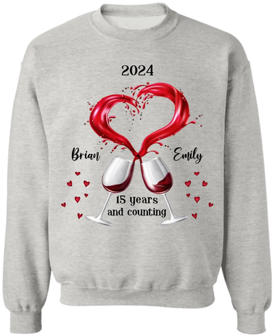 A Couple of Wine Glasses Anniversary And Counting - Personalized T-shirt, Anniversary Gift for Couples, Gift for Her/Him - TS1094