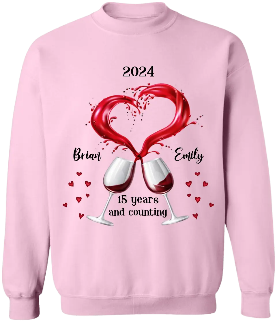 A Couple of Wine Glasses Anniversary And Counting - Personalized T-shirt, Anniversary Gift for Couples, Gift for Her/Him - TS1094
