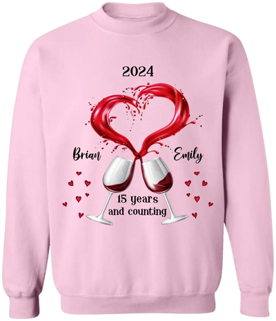A Couple of Wine Glasses Anniversary And Counting - Personalized T-shirt, Anniversary Gift for Couples, Gift for Her/Him - TS1094