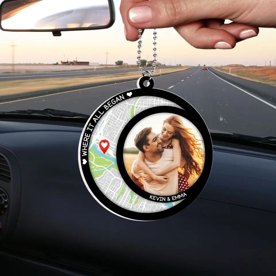 Where It all Began - Personalized Acrylic Car Hanger, Gift For Couple - ACH08