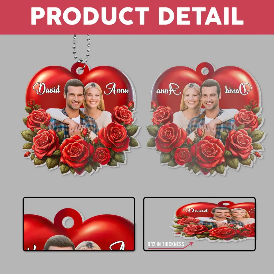 Couple Love Heart - Personalized Acrylic Car Hanger, Gift For Her, Gift For Couple - ACH09
