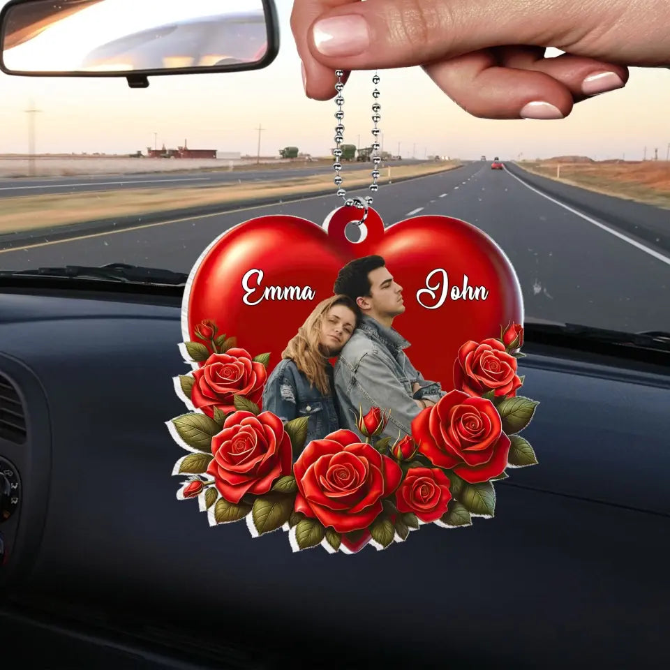 Couple Love Heart - Personalized Acrylic Car Hanger, Gift For Her, Gift For Couple - ACH09