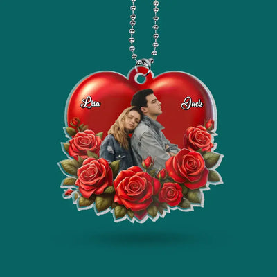 Couple Love Heart - Personalized Acrylic Car Hanger, Gift For Her, Gift For Couple - ACH09