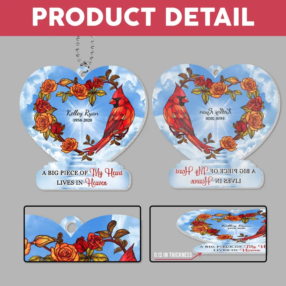 A Big Piece Of My Heart Lives In Heaven - Personalized Acrylic Car Hanger, Remembrance Gift - ACH12
