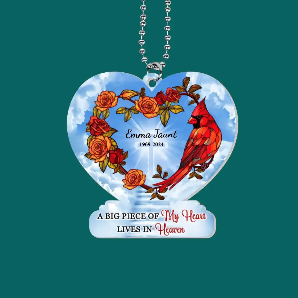 A Big Piece Of My Heart Lives In Heaven - Personalized Acrylic Car Hanger, Remembrance Gift - ACH12