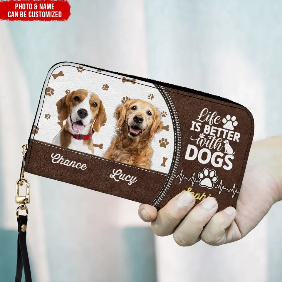Dog Kisses Fix Everything -  Personalized Leather Wallet, Gift For Dog Lovers, Dog Mom, Dog Dad - LW02