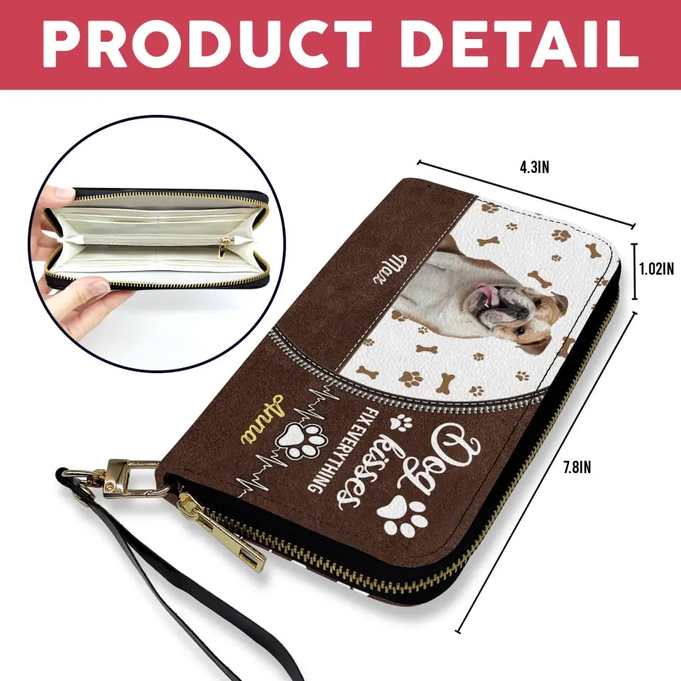 Dog Kisses Fix Everything -  Personalized Leather Wallet, Gift For Dog Lovers, Dog Mom, Dog Dad - LW02