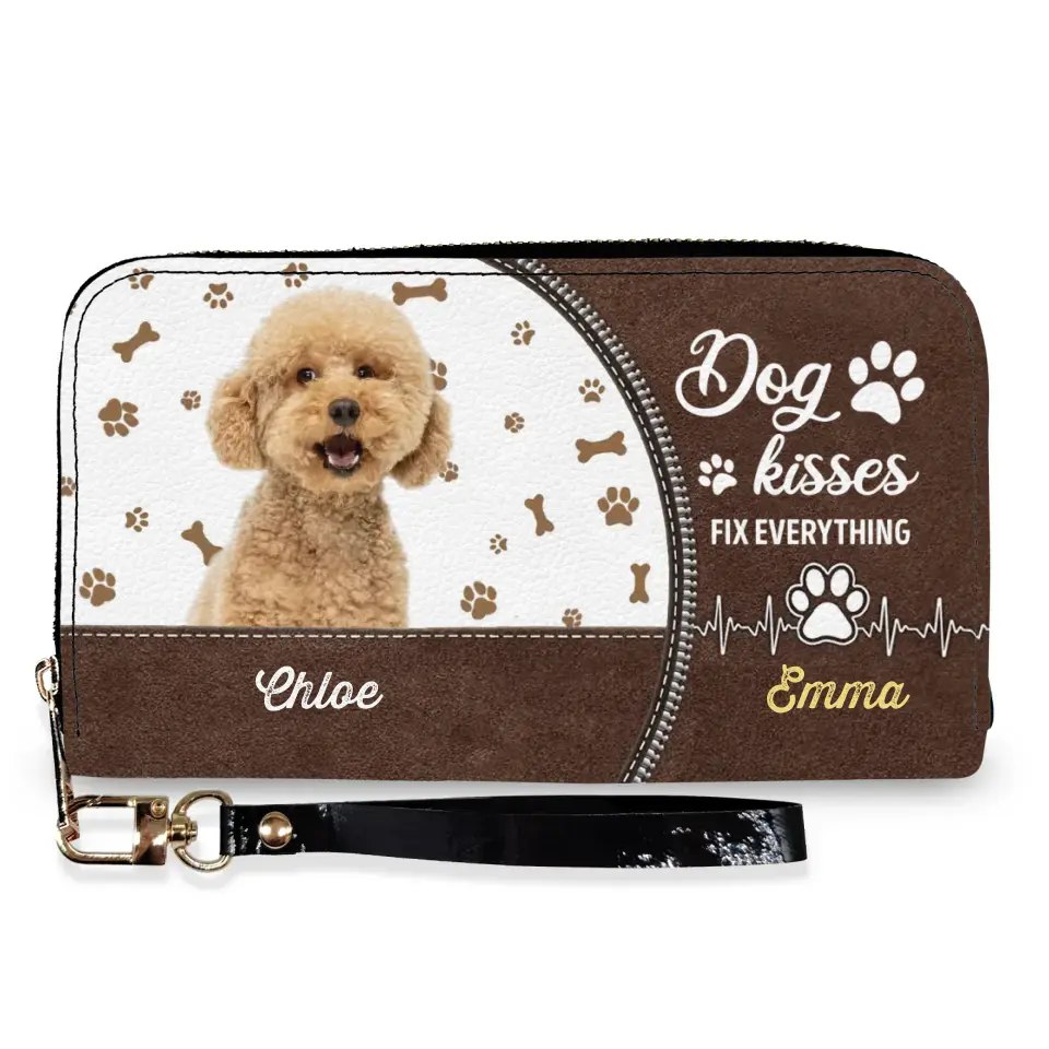 Dog Kisses Fix Everything -  Personalized Leather Wallet, Gift For Dog Lovers, Dog Mom, Dog Dad - LW02