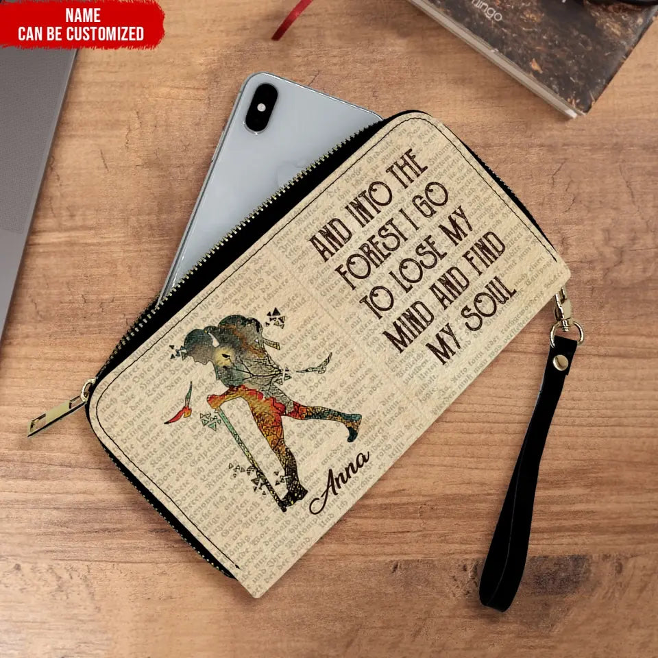 And Into The I Go to Lose My Mind Find Soul - Personalized Leather Long Wallet, Adventure Gift, Camping Wanderlust Gift - LW03