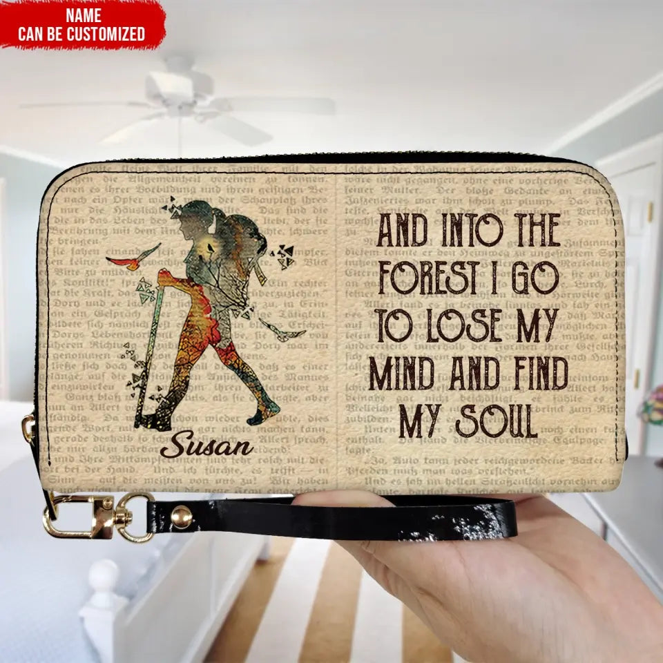 And Into The I Go to Lose My Mind Find Soul - Personalized Leather Long Wallet, Adventure Gift, Camping Wanderlust Gift - LW03