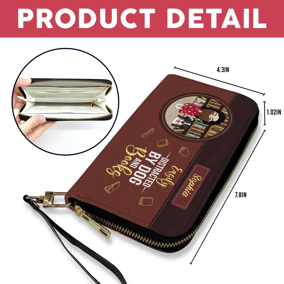 Easily Distracted By Dogs And Books - Personalized Leather Wallet, Gift For Book Lovers, Dog Lovers - LW04