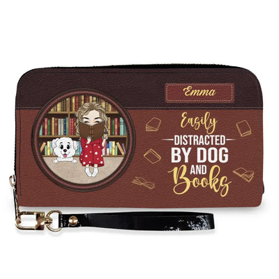 Easily Distracted By Dogs And Books - Personalized Leather Wallet, Gift For Book Lovers, Dog Lovers - LW04
