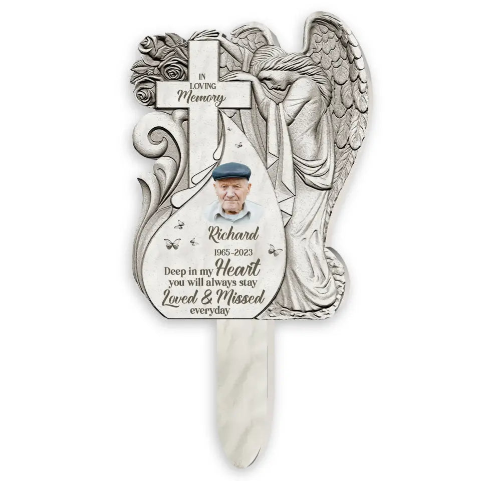 Deep In My Heart You Will Always Stay - Personalized Plaque Stake, Memorial Gift For Loss Of Loved One, Loss Of Dad, Mom - PS76