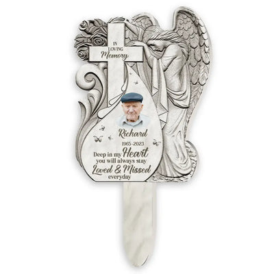 Deep In My Heart You Will Always Stay - Personalized Plaque Stake, Memorial Gift For Loss Of Loved One, Loss Of Dad, Mom - PS76