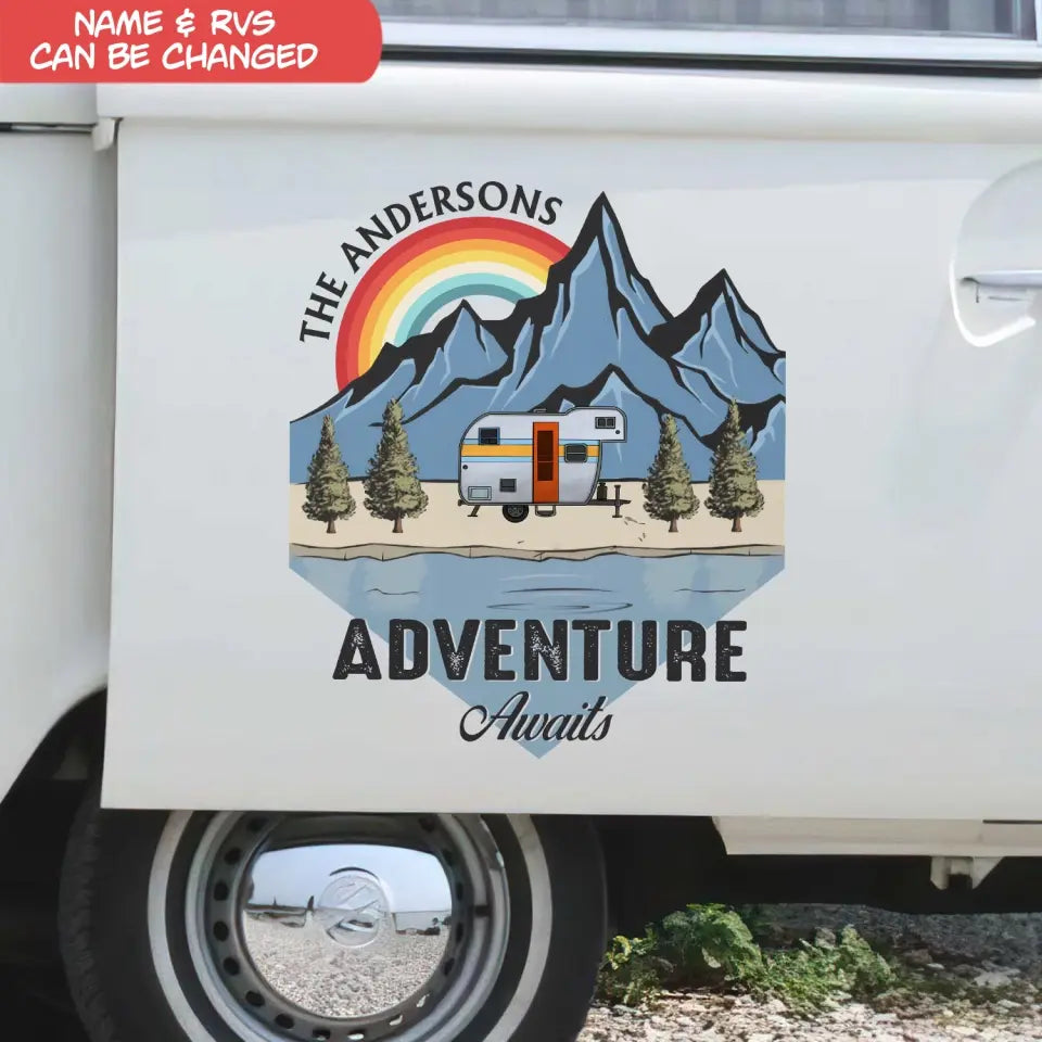Decal Camping, Adventure Awaits - Personalized Decal, Decal Gift For Camping Lover - PCD106