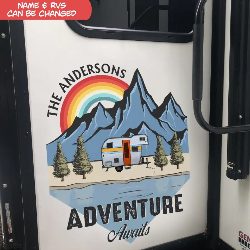 Decal Camping, Adventure Awaits - Personalized Decal, Decal Gift For Camping Lover - PCD106