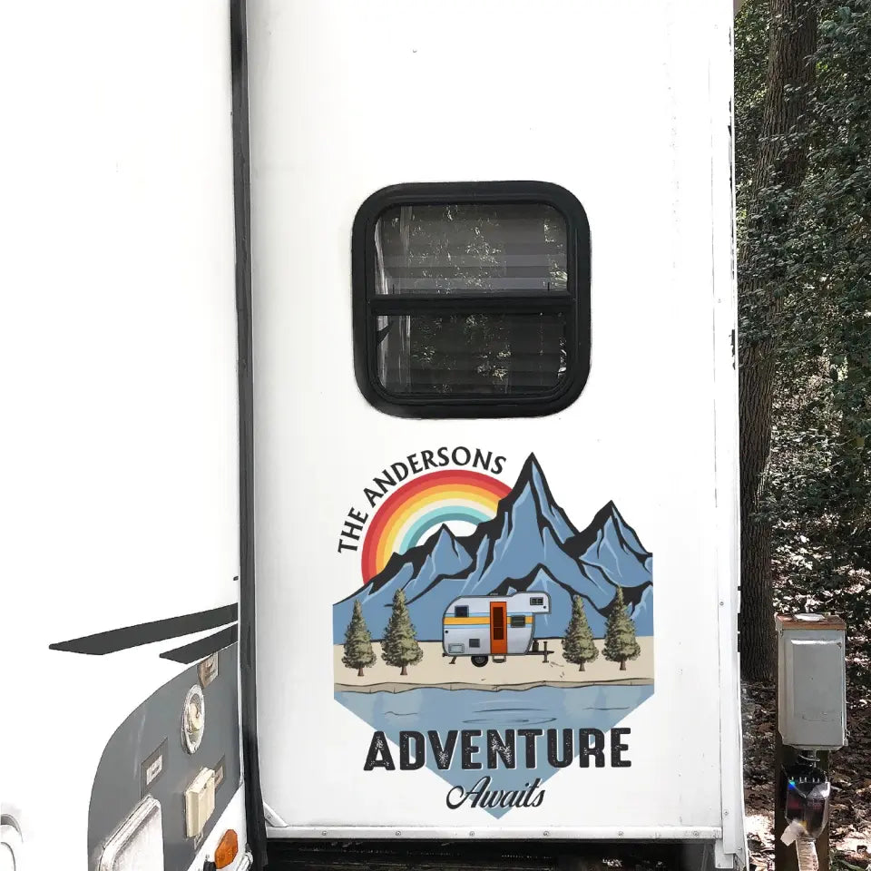 Decal Camping, Adventure Awaits - Personalized Decal, Decal Gift For Camping Lover - PCD106