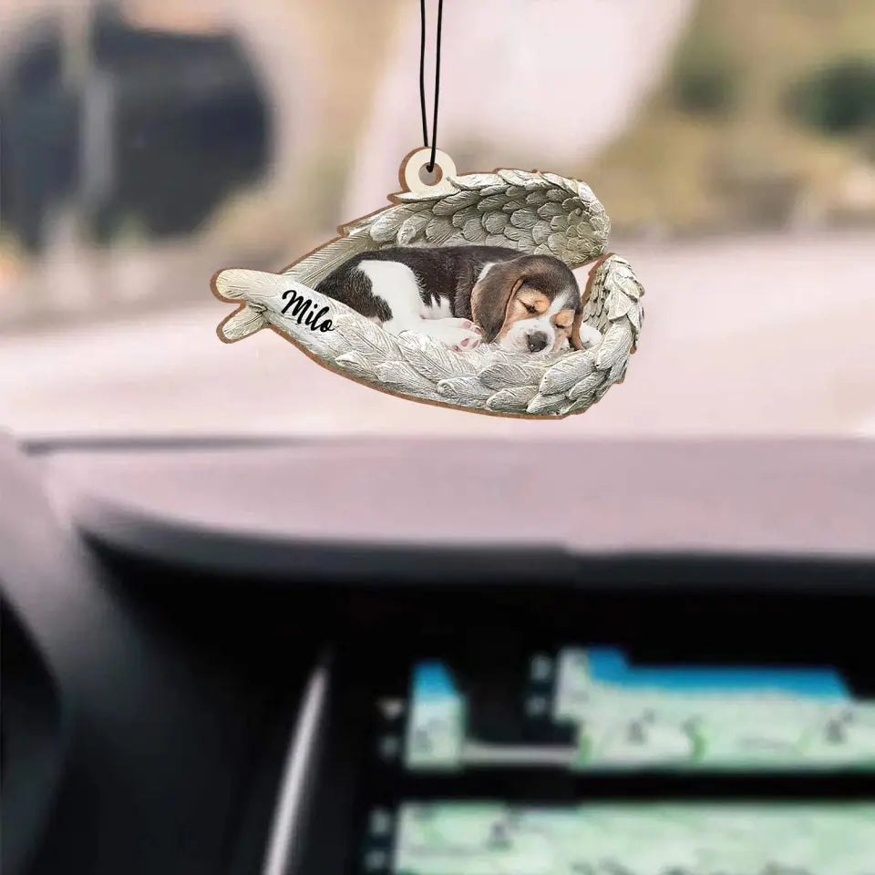Sleeping Pet Within Angel Wings - Personalized Air Freshener, Custom Photo Car Hanger, Pet Loss Gifts - AFS02