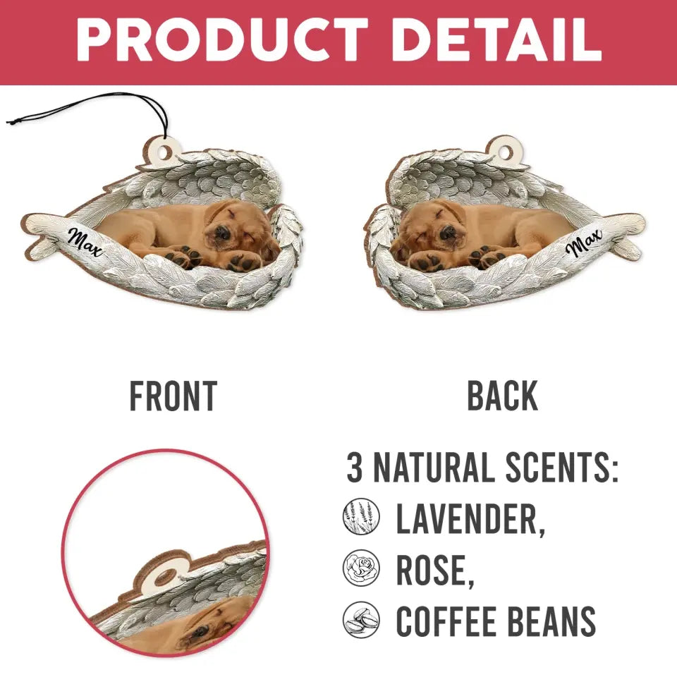 Sleeping Pet Within Angel Wings - Personalized Air Freshener, Custom Photo Car Hanger, Pet Loss Gifts - AFS02