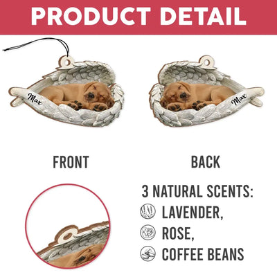 Sleeping Pet Within Angel Wings - Personalized Air Freshener, Custom Photo Car Hanger, Pet Loss Gifts - AFS02