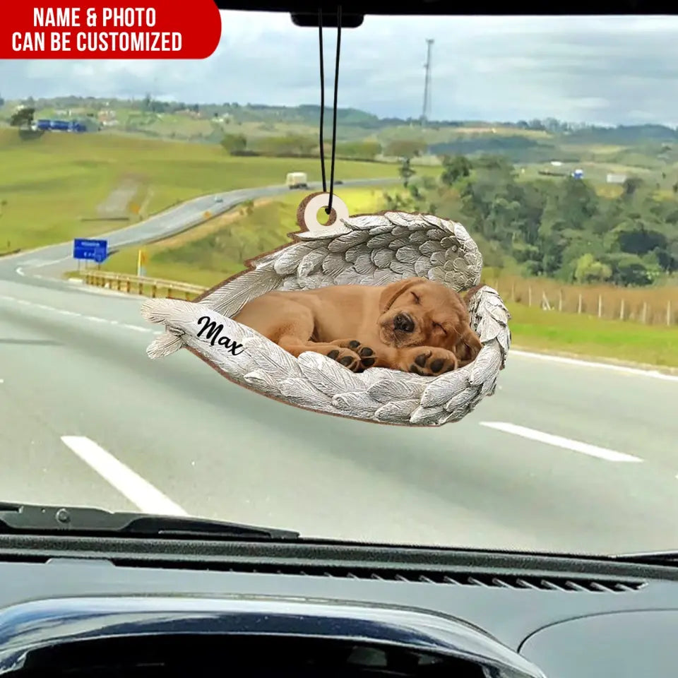 Sleeping Pet Within Angel Wings - Personalized Air Freshener, Custom Photo Car Hanger, Pet Loss Gifts - AFS02
