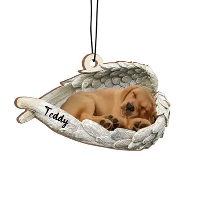 Sleeping Pet Within Angel Wings - Personalized Air Freshener, Custom Photo Car Hanger, Pet Loss Gifts - AFS02