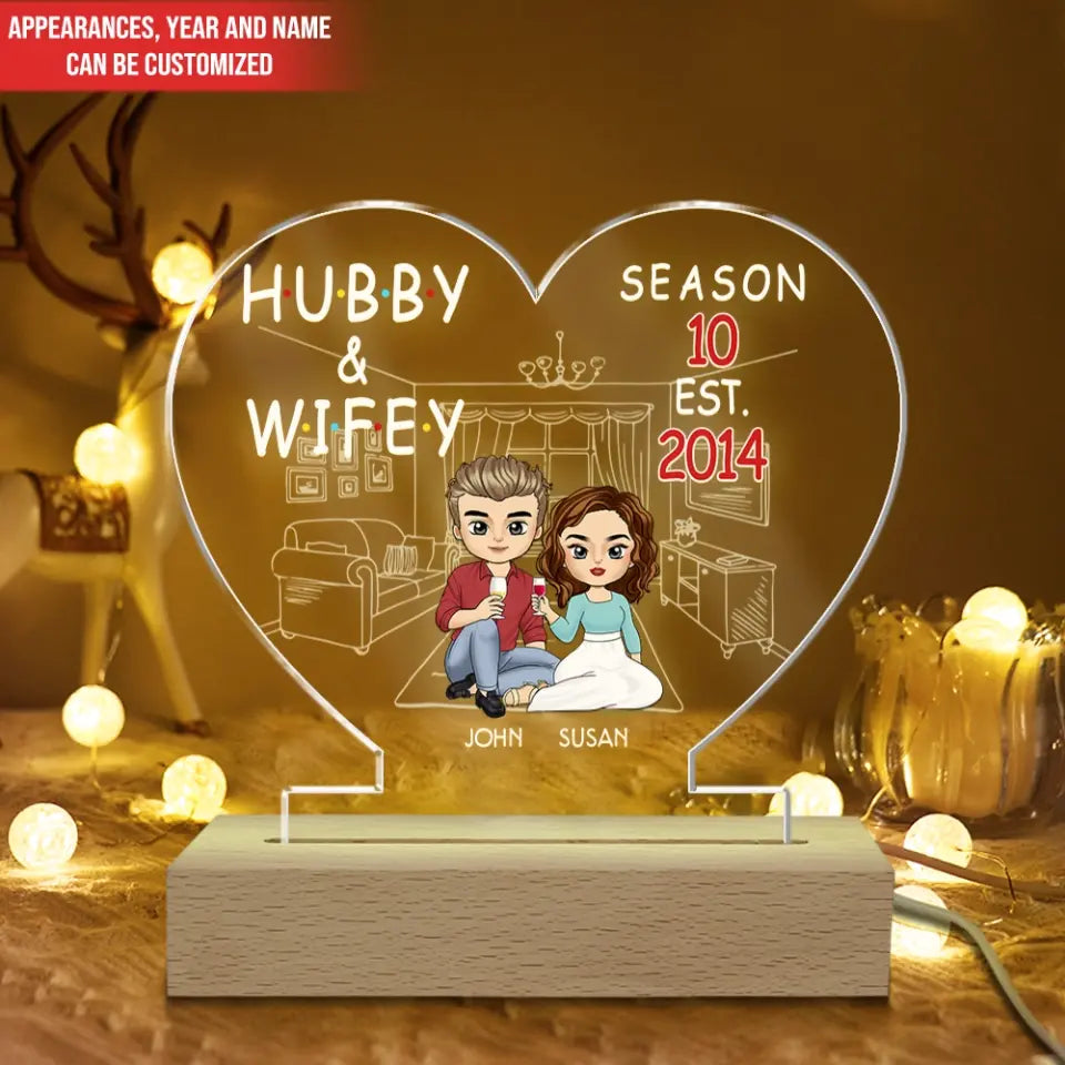 Hubby And Wifey - Personalized Acrylic Night Light, Gift For Couple, Husband And Wife, Love Gift, Anniversary Gift - L112