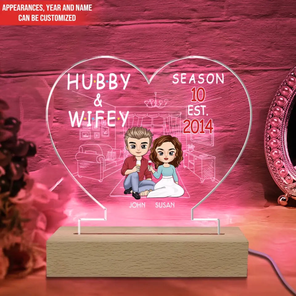 Hubby And Wifey - Personalized Acrylic Night Light, Gift For Couple, Husband And Wife, Love Gift, Anniversary Gift - L112