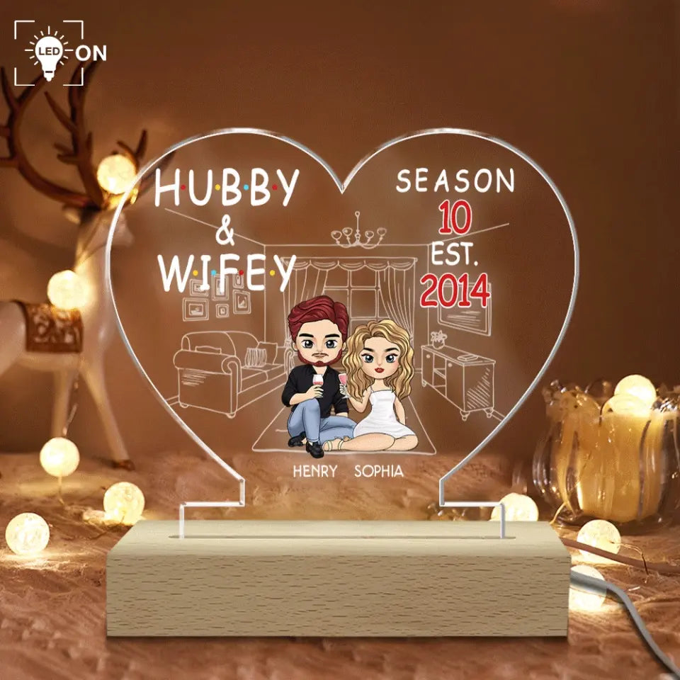 Hubby And Wifey - Personalized Acrylic Night Light, Gift For Couple, Husband And Wife, Love Gift, Anniversary Gift - L112