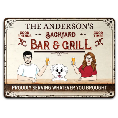 Backyard Bar & Grill Good Friends Good Times - Personalized Metal Sign - MTS758