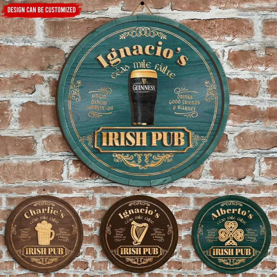 Irish Pub, Clover Sign - Personalized Round Wooden Sign, St. Patrick's Day Decor - DS504