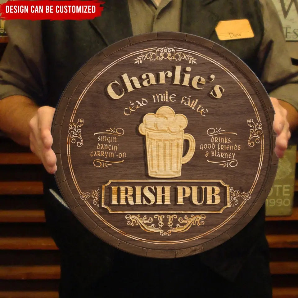 Irish Pub, Clover Sign - Personalized Round Wooden Sign, St. Patrick's Day Decor - DS504
