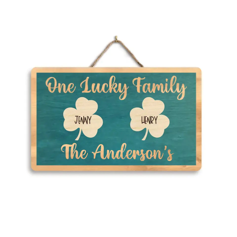 One Lucky Family - Personalized Wood 2 Layer Sign, Happy St Patrick&#39;s Day, Gift For Family - DS749