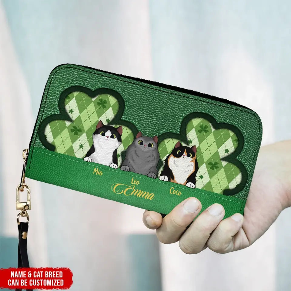 Saint Patrick's Day Cat - Personalized Leather Wallet, Gift For Cat Lovers - LW10
