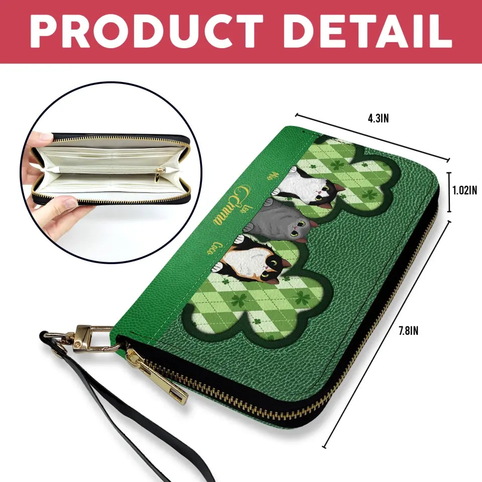 Saint Patrick's Day Cat - Personalized Leather Wallet, Gift For Cat Lovers - LW10