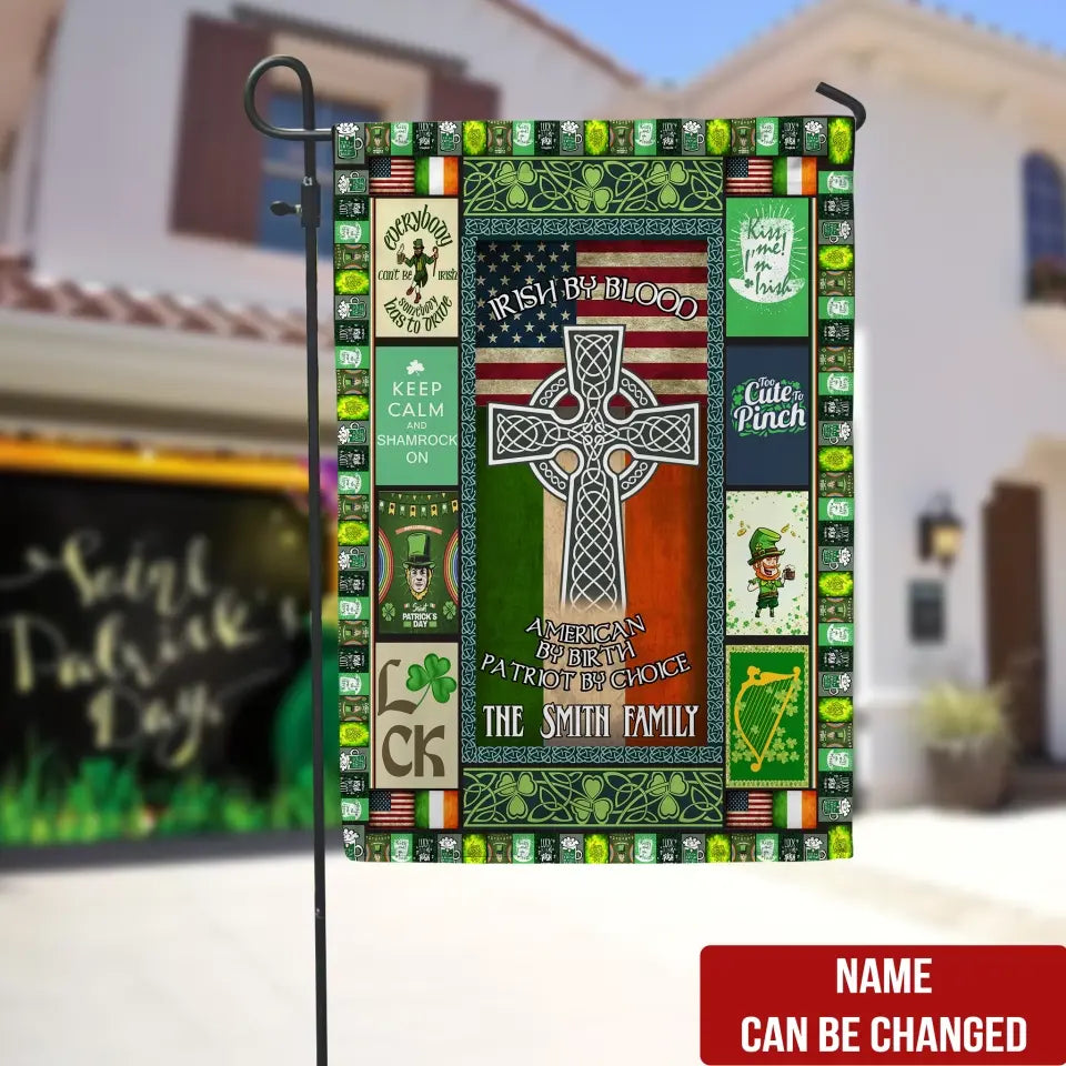 Irish By Blood, American By Birth - Personalized Garden Flag, Flag Gift For Patrick's Day - GF164