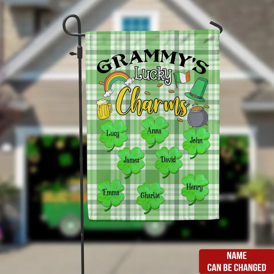 Grammy's Lucky Charms - Personalized Garden Flag, Gift For Family, Happy St Patrick's Day - GF165