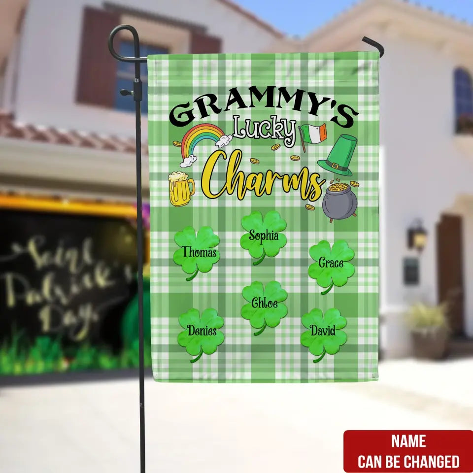 Grammy's Lucky Charms - Personalized Garden Flag, Gift For Family, Happy St Patrick's Day - GF165