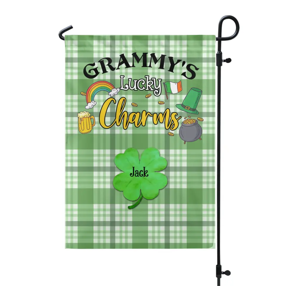 Grammy&#39;s Lucky Charms - Personalized Garden Flag, Gift For Family, Happy St Patrick&#39;s Day - GF165